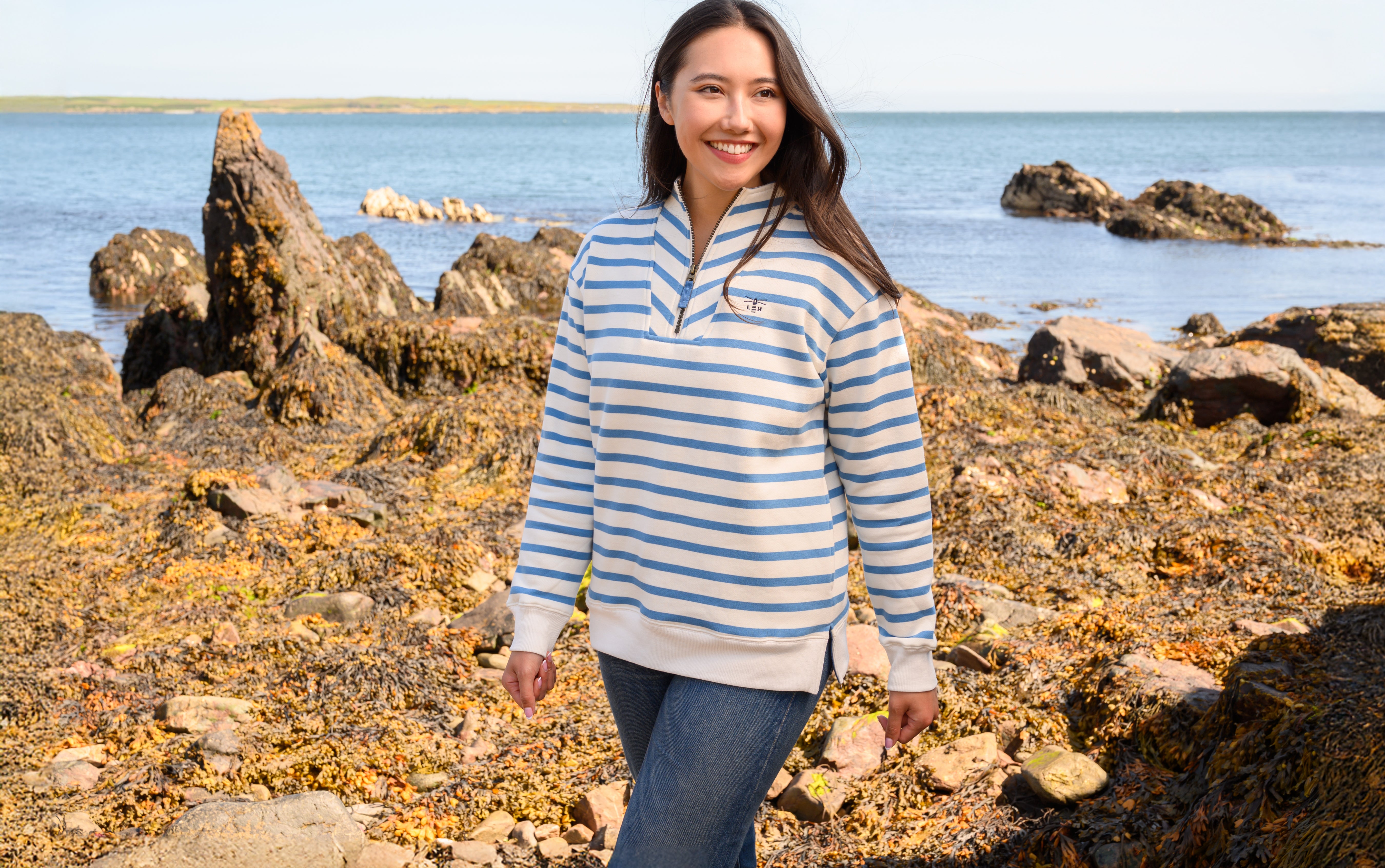 Lighthouse Coral Jersey - Marine Blue Stripe