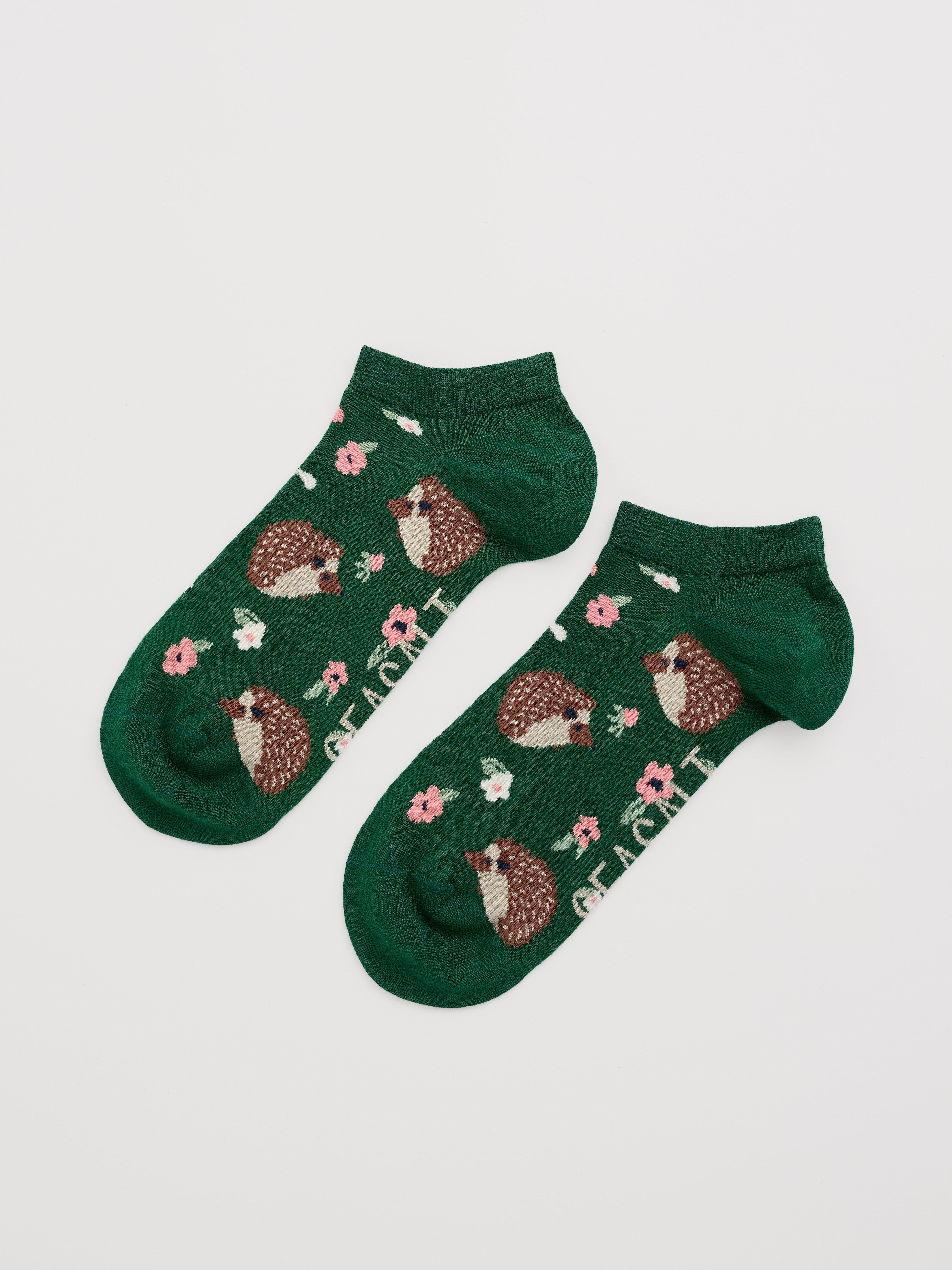 Women's Bamboo Arty Trainer Socks Hedgehog Meadow Dark Forag
