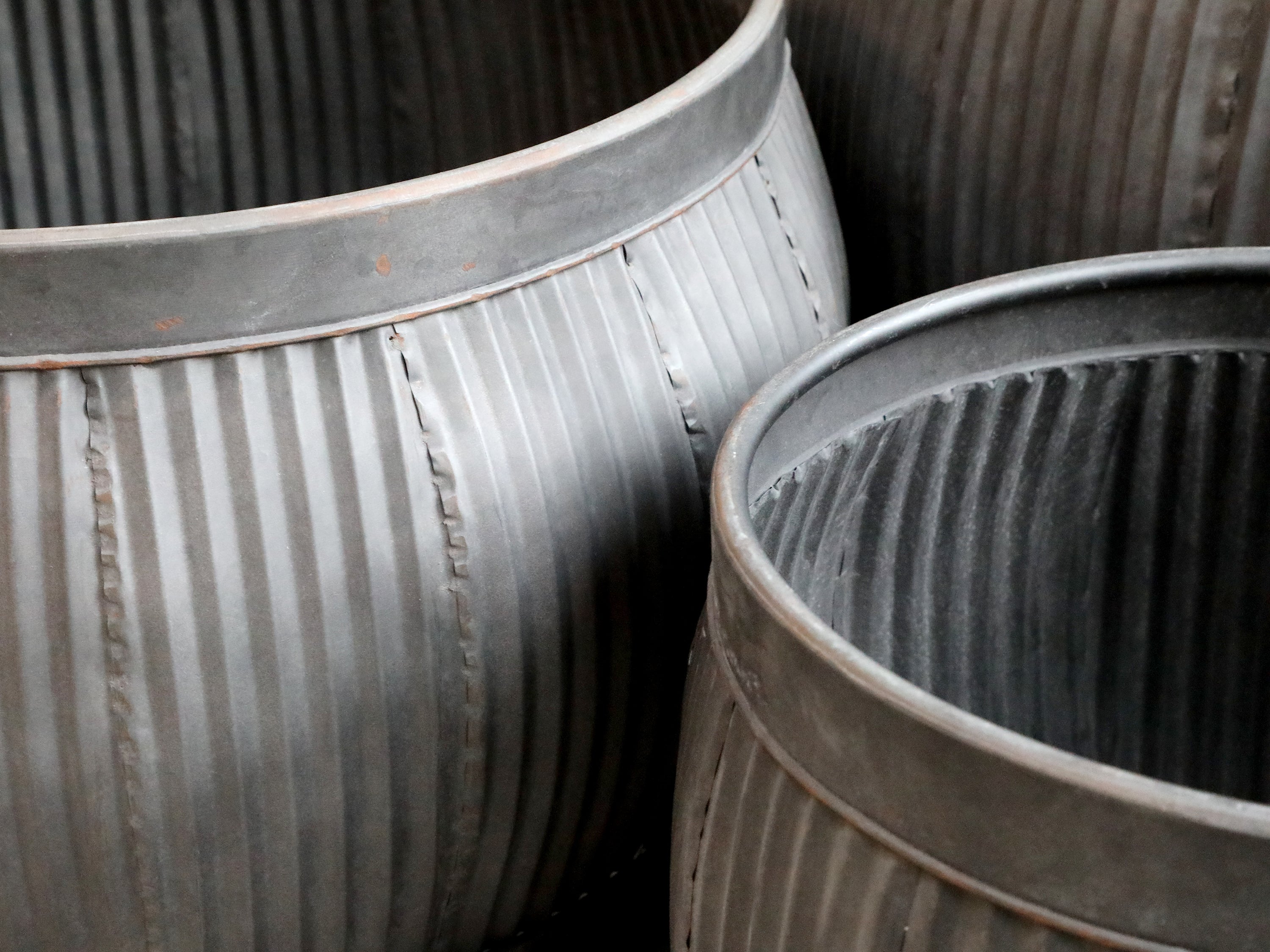 Old French Iron Flowerpots with Groove - Set of 3