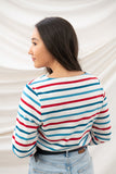 Lighthouse Ladies Causeway Top - Red Teal Stripe