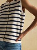 Joules Holly Button Tank - Cream/Navy