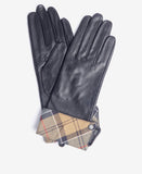 Barbour Lady Jane Leather Gloves - Black/Dress Tartan