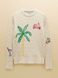 Embroidered Classic Cable Knit Jumper - Cream