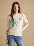 Embroidered Classic Cable Knit Jumper - Cream