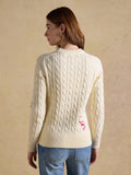 Embroidered Classic Cable Knit Jumper - Cream