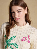 Embroidered Classic Cable Knit Jumper - Cream