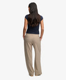 Superdry Mid Rise Pinstripe Trousers - Beige Pinstripe